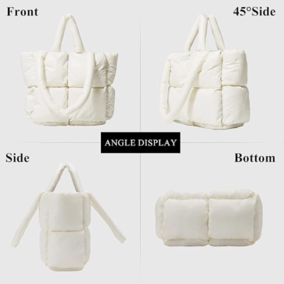 White Puffer Tote Bag -Padded- Quilted- Big Sky Ski Weekend - Picture 5 of 6
